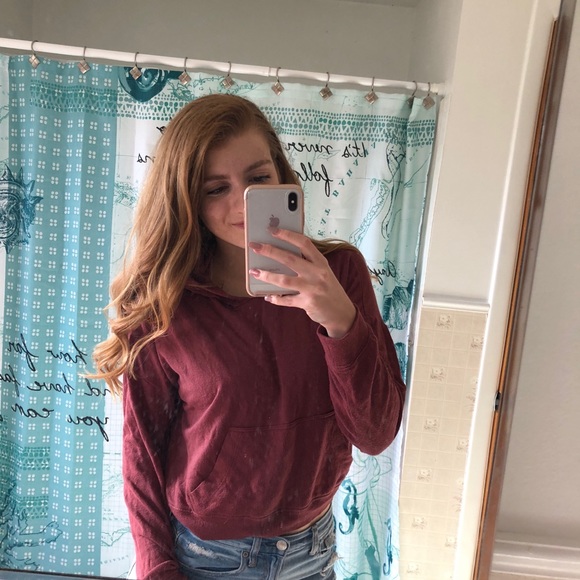 PacSun Tops - SOLD✨NEW MAROON CROP TOP HOODIE PACSUN